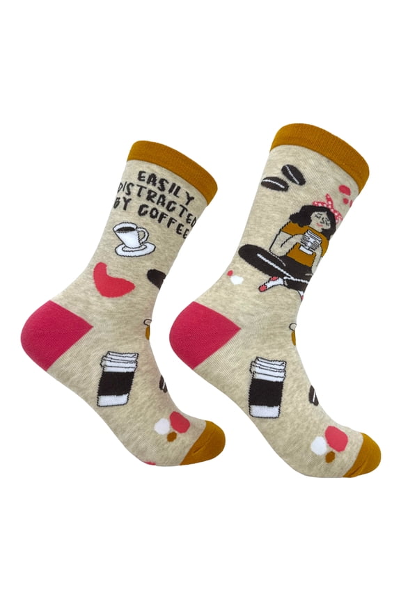 Women's Easily Distracted By Coffee Socks Funny Cute Caffeine Lovers Footwear