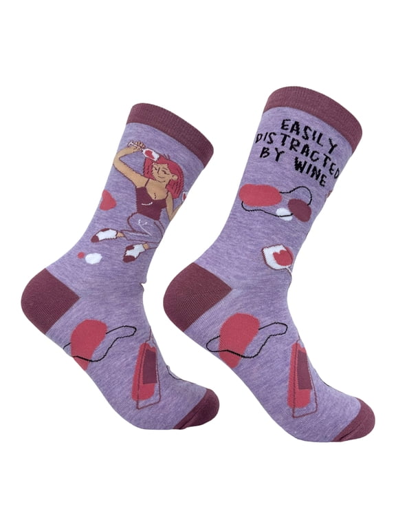 Women's Easily Distracted By Wine Socks Funny Cute Alcohol Drinking Lover Footwear