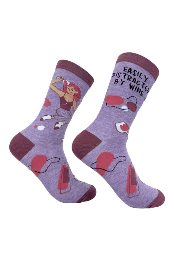 Women's Easily Distracted By Wine Socks Funny Cute Alcohol Drinking Lover Footwear