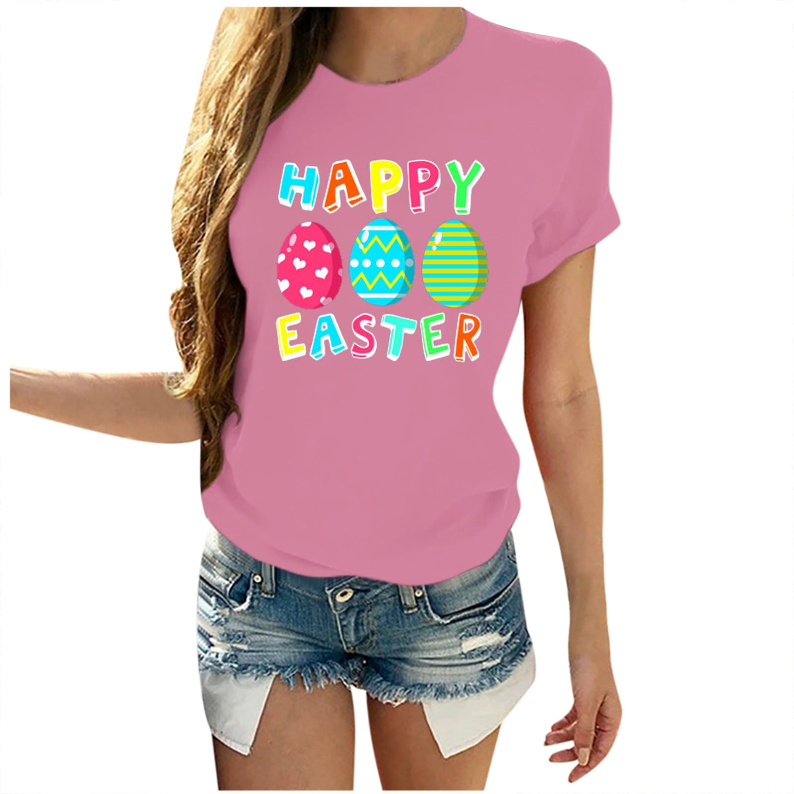 Women's Easter Group Eggs Colorful Short Sleeve Happy Easter Day ...