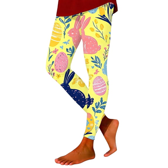 Women's Easter Print Athletic Leggings -Lifting Yoga Pants Yellow XL