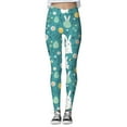 thumbnail image 1 of Women's Easter Rabbit Egg Print Leggings Casual Elastic Waist Pants Green M, 1 of 7