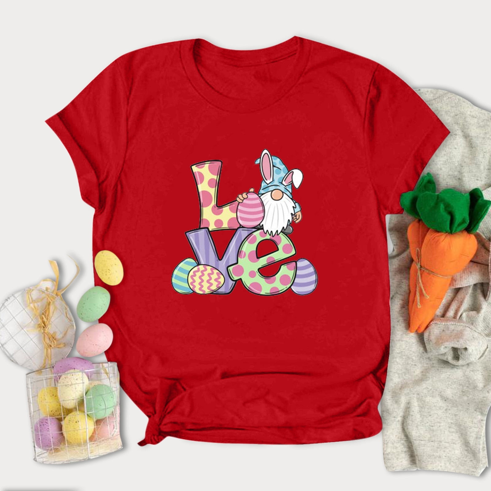 Women's Easter Shirts Bunny Eggs Easter Print Top Short Sleeve Cute T