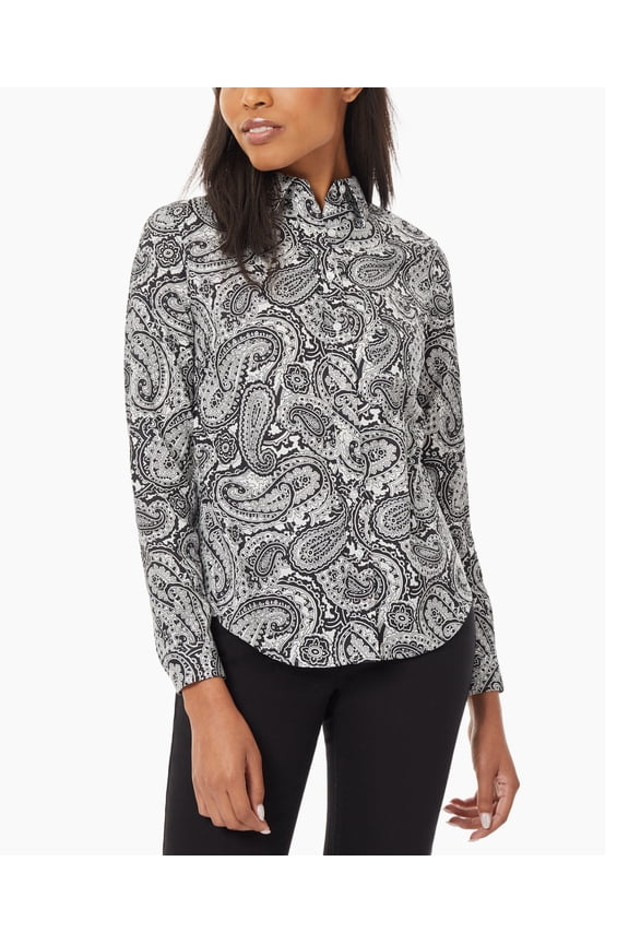 Women's Easy Care Button Up Long Sleeve Blouse Jones Black/Jones White M