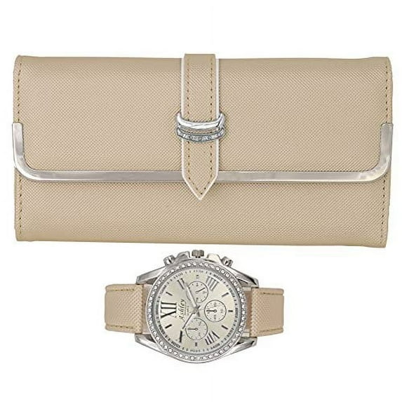 Women's Easy Reader Colorful Watch Matching with Perfect Colorful Wallet which Holds Smartphone, Credit Cards, Cash & Change Organized & Elegantly Impressive Gift Set- ST10038 Luggage