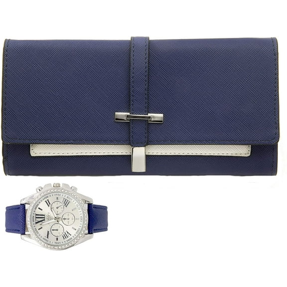 Women's Easy Reader Colorful Watch Matching with Perfect Colorful Wallet which Holds Smartphone, Credit Cards, Cash and Change - Organized & Elegantly Impressive Gift Set - ST10234A