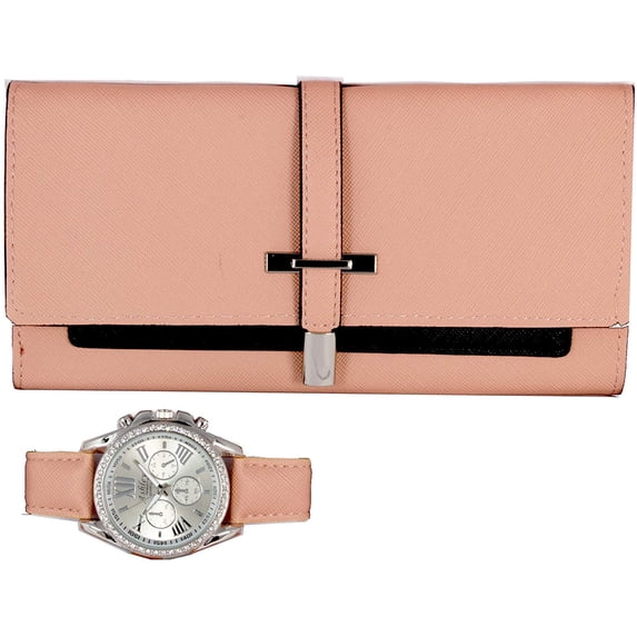 Women's Easy Reader Colorful Watch Matching with Perfect Colorful Wallet which Holds Smartphone, Credit Cards, Cash and Change - Organized & Elegantly Impressive Gift Set - ST10234A