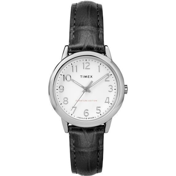 Women's Easy Reader Signature Black/White Watch, Leather Strap