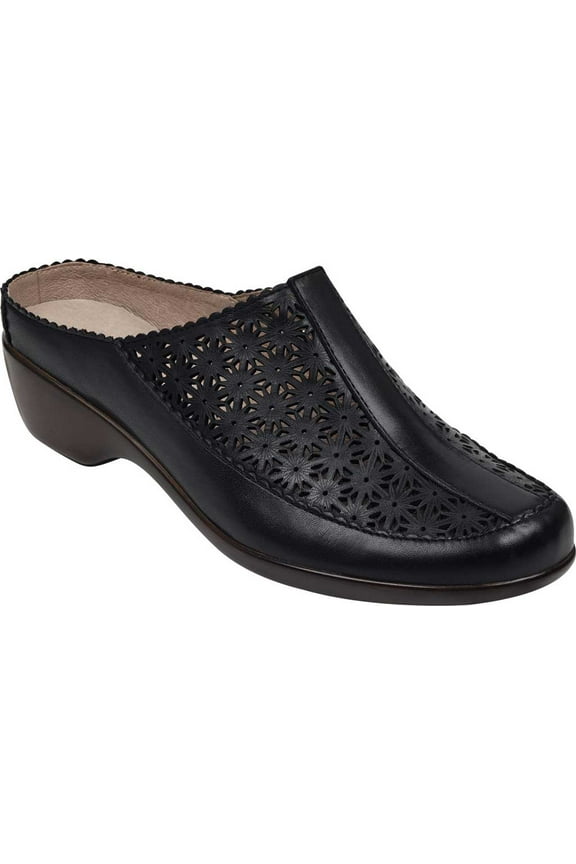 Women's Easy Spirit Dusk Mule Clog Black Leather 10.5 M