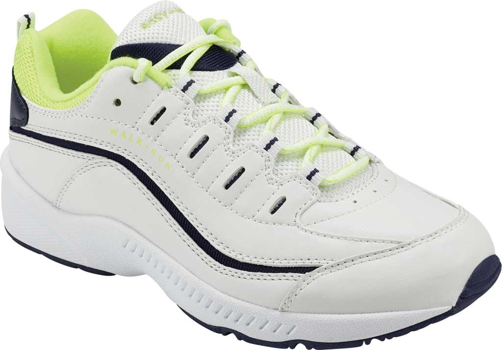 Women's Easy Spirit Romy Walking Sneaker White/Navy/Neon Leather