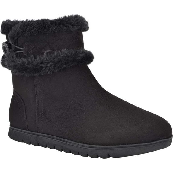 Women's Easy Spirit Snowy Bootie Slipper Black Fabric Suede/Plush Fur 7 M