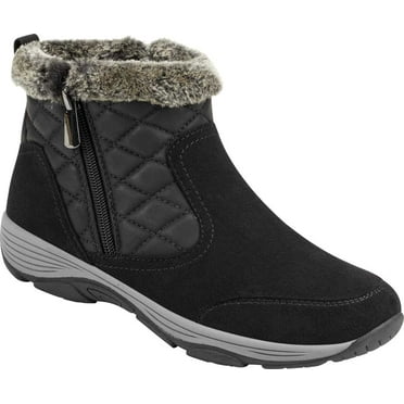 Women's Easy Spirit Vance Ankle Bootie Black Microsuede Fiber/Mountain PU 9 M