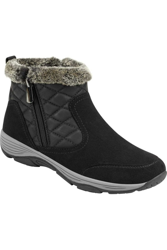 Women's Easy Spirit Vance Ankle Bootie Black Microsuede Fiber/Mountain PU 9 M