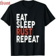 thumbnail image 1 of Women's Eat Sleep Rust Repeat Graphic Breathable T Shirt Cotton Short Sleeve Round Neck Top Black S-5XL, 1 of 5