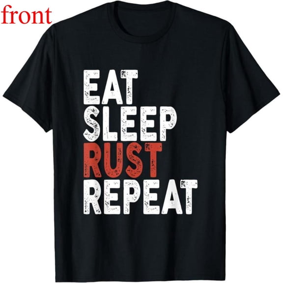 Women's Eat Sleep Rust Repeat Graphic Breathable T Shirt Cotton Short Sleeve Round Neck Top Black S-5XL