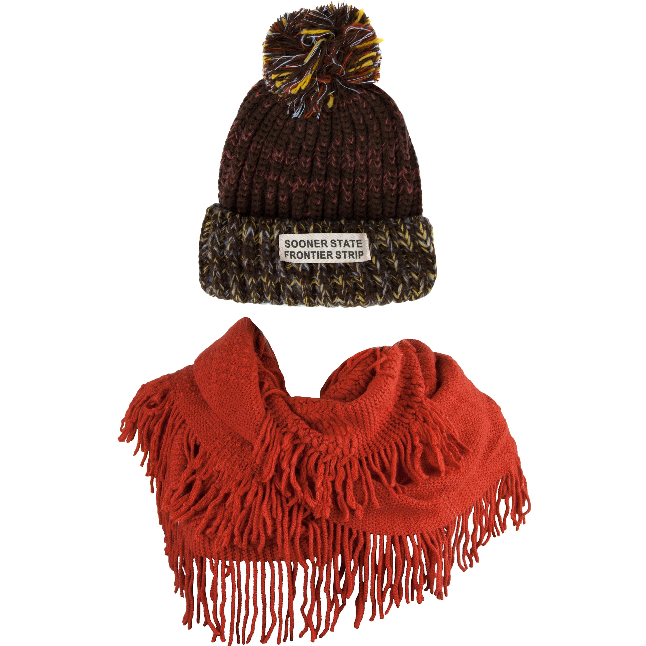 Women's Echo PomPom Warm Knitted Casual Beanie and Soft Plush Infinity Scarf Bundle