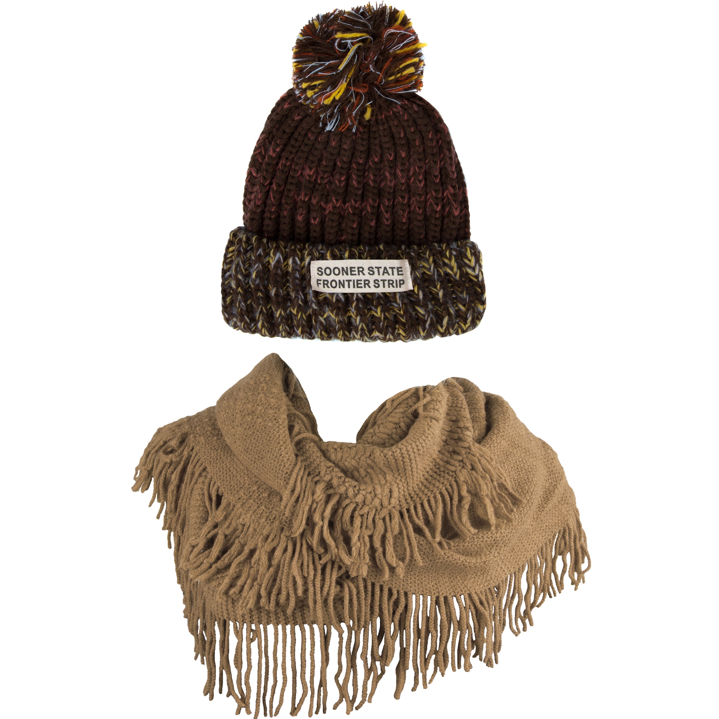 Women's Echo PomPom Warm Knitted Casual Beanie and Soft Plush Infinity Scarf Bundle