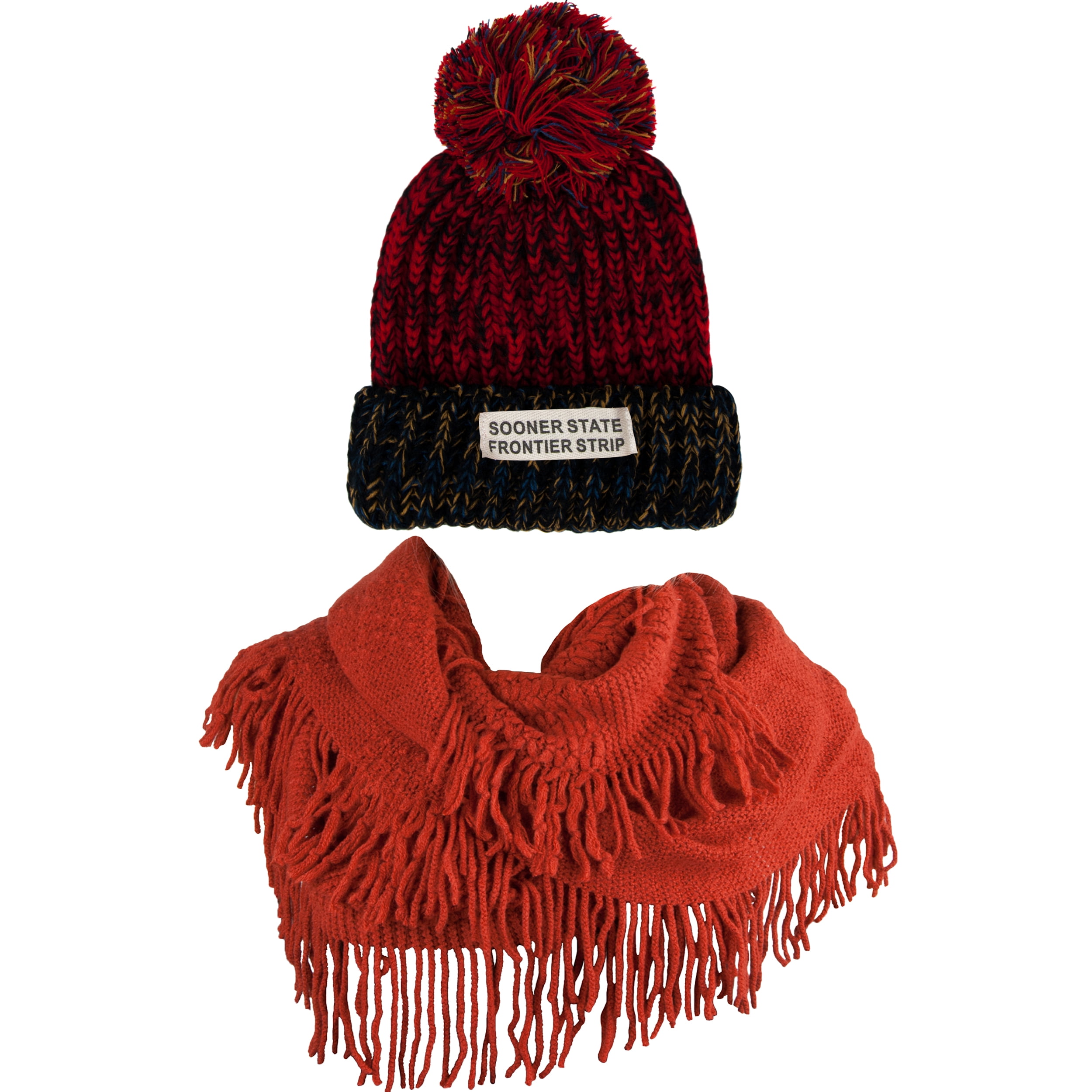 Women's Echo PomPom Warm Knitted Casual Beanie and Soft Plush Infinity Scarf Bundle