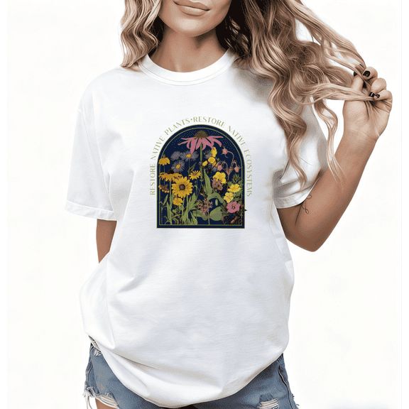 Women's Eco-Floral T Shirt Casual Top Sustainable Graphic Short Sleeve Breathable Round Neck White S-5XL