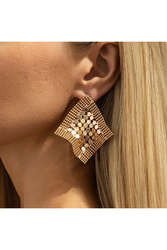 Women's Eco-Friendly Alloy Statement Earrings Gold Tone Mesh Textured Square Drop Earrings Fashion Daily Party Jewelry for Ladies