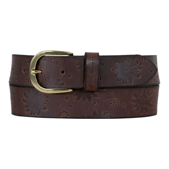 Women's Eddie Bauer 1.25-in Floral Tooled Leather Belt Color: Brown Size: L