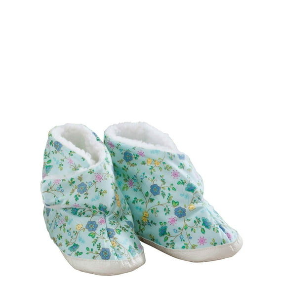 Women’s Edema Poly Sherpa Lined Slippers - Ideal for Edema, Diabetic and Swollen Feet, High Toe Box, Hook and Loop Strap - Size Medium, Blue Floral