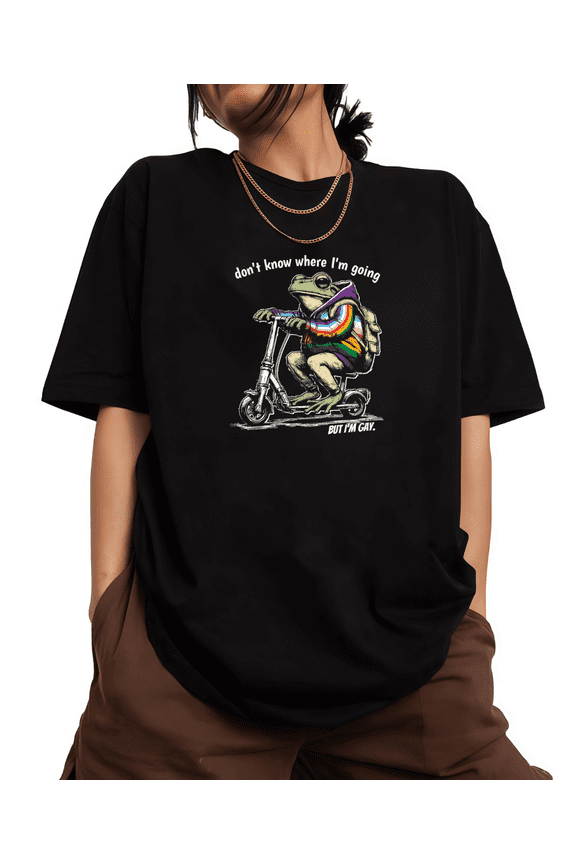 Women's Edgy Retro "Don't Know Where I'm Going " Pride Frog Graphic Breathable T Shirt Short Sleeve Round Neck Top Black S-5XL