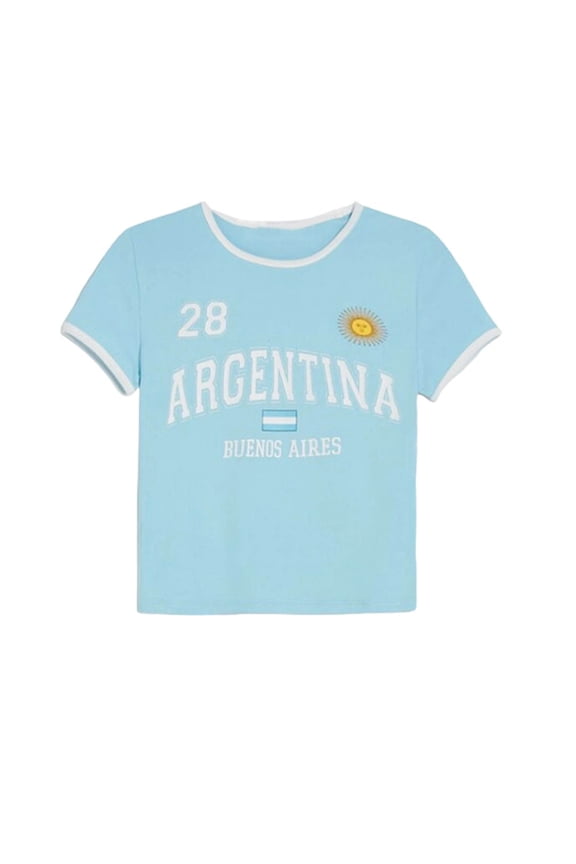 Women's Edgy Street Style Embroidered Letter Crop Top Lightweight Casual Tee for Everyday Outfits