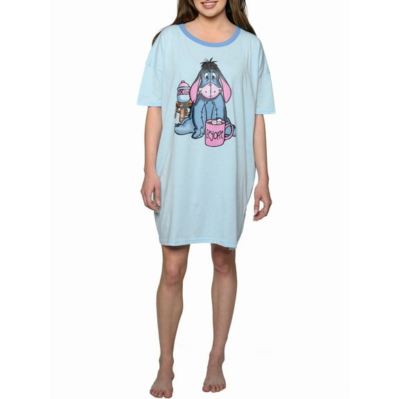 Women's Eeyore Sleep Shirt Hot Cocoa One Size Fits Most Plus Size Light Blue