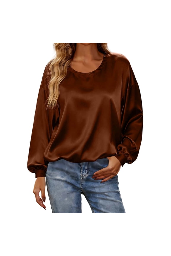 Women's Effortless Everyday Solid Long Sleeve Crewneck Tee – Soft Relaxed Fit Casual Top in American-Grown Supima Cotton for Cozy Comfort