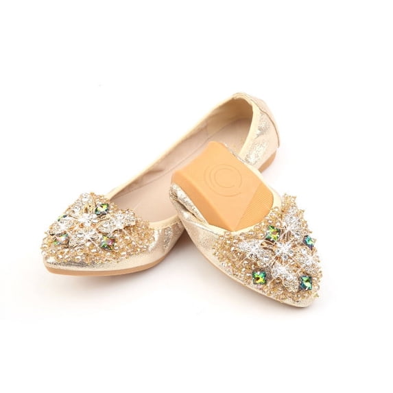 Women's Egg Roll Shoes Non-slip Soft Sole Pointed Toe Rhinestone Single Shoes Flat Shoes Ladybird Shoes