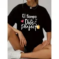 thumbnail image 1 of Women's El Tiempo de Dios es Perfecto Spanish Christian Inspirational Graphic T-Shirt, Black Short Sleeve Crewneck Tee, 1 of 6