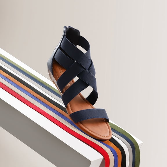 Women's Elastic Ankle Strap Sandals Lightweight Low Wedges Flats Sandals