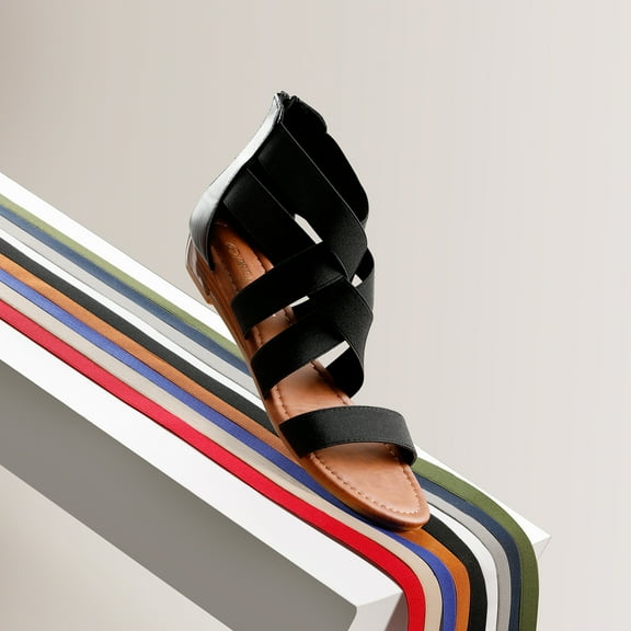 Women's Elastic Ankle Strap Sandals Lightweight Low Wedges Flats Sandals