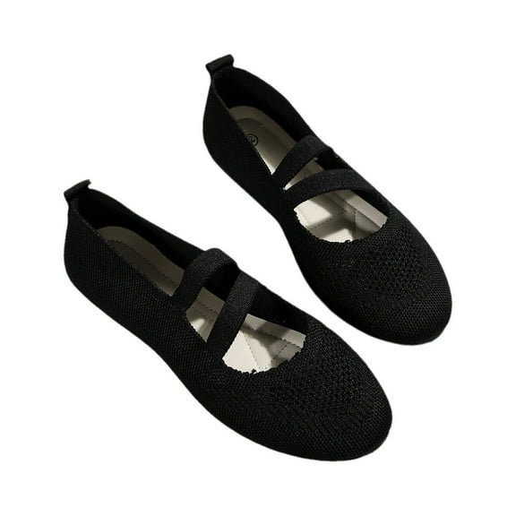 Women's Elastic Ankle Straps Ballerina Walking Flats Comfort Soft Shoes Round Toe Slip On Ballet Flat Shoes Knit Dress Shoes
