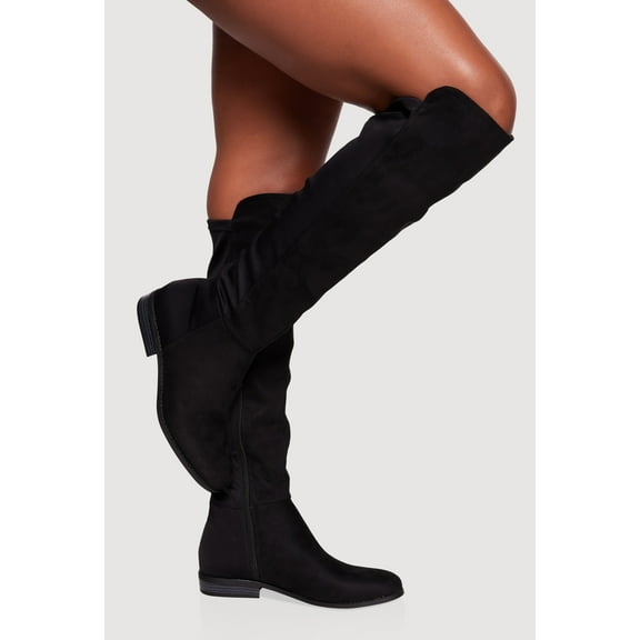Women's Elastic Back Almond Toe Knee High Boots
