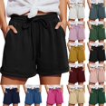 thumbnail image 1 of Women's Elastic Drawstring Casual Sweat Shorts, High Waist Loose Wide Leg Summer Lounge Shorts with Deep Side Pockets, Cuffed Hem Lightweight Beach Workout Jogger Shorts for Daily Vacation S-3XL, 1 of 10