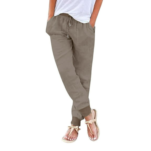 Women's Elastic Drawstring Waist Loose Wide Leg Solid Pants With Pockets