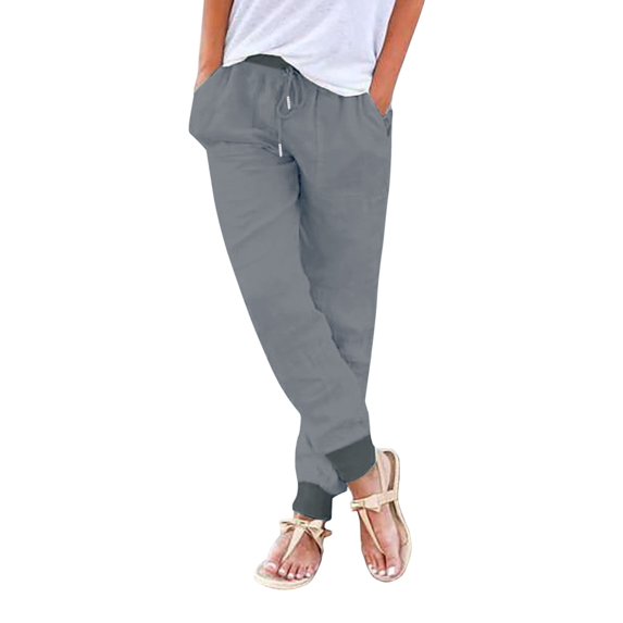 Women's Elastic Drawstring Waist Loose Wide Leg Solid Pants With Pockets