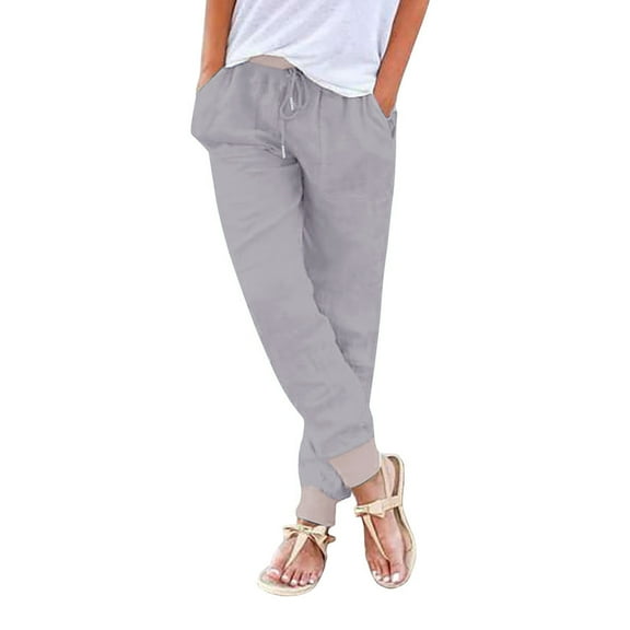 Women's Elastic Drawstring Waist Loose Wide Leg Solid Pants With Pockets