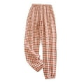 thumbnail image 1 of Women's Elastic Drawstring Waist Loose Wide Leg With Pockets Three Color Plaid Trousers, 1 of 4