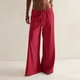 thumbnail image 1 of Women's Elastic Drawstring Waist Pants, Solid Color Casual Lounge Pants, Soft Wide Leg Loungewear for Home, Daily Wear, Relaxed Outfits and Comfort Red L, 1 of 7