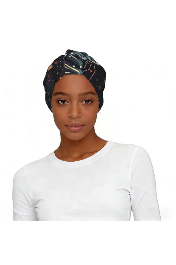 Women's Elastic Headscarf Hat Soft Stretchy Breathable Turban Cap , Cat Face Starry Cute Kitty