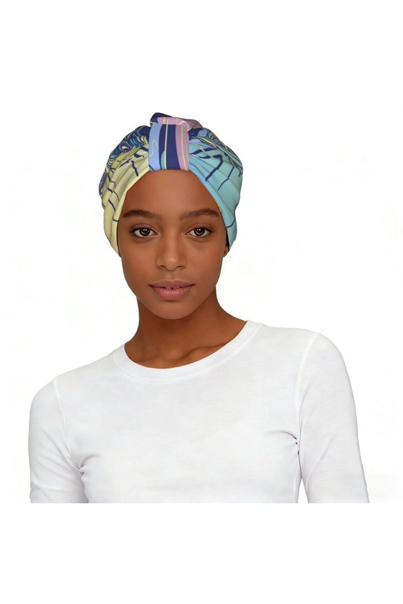 Women's Elastic Headscarf Hat Soft Stretchy Breathable Turban Cap , Magic Mushrooms Geometry Psychedelic
