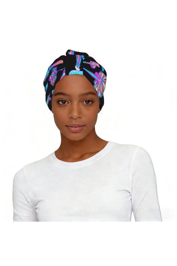 Women's Elastic Headscarf Hat Soft Stretchy Breathable Turban Cap , Magic Mushrooms Psychedelic