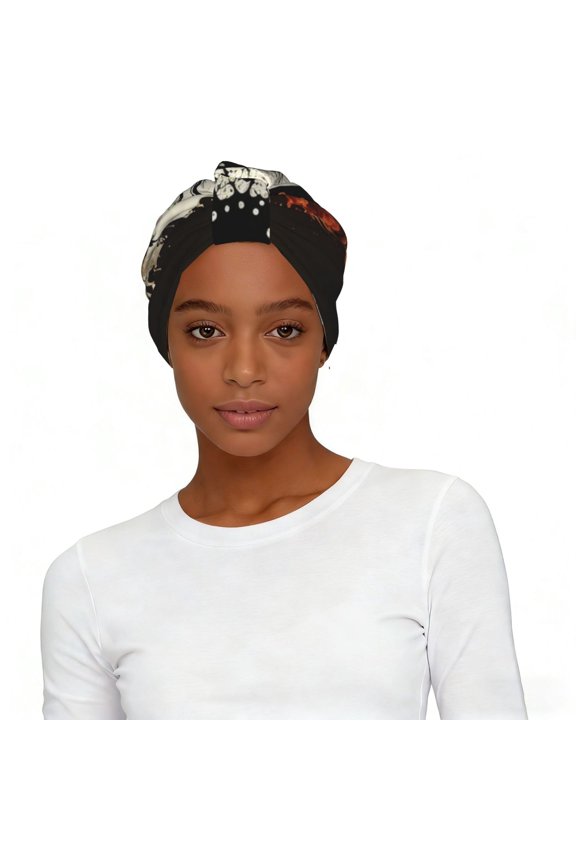 Women's Elastic Headscarf Hat Soft Stretchy Breathable Turban Cap , Round Oriental Symbol Burning