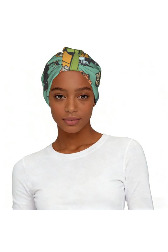 Women's Elastic Headscarf Hat Soft Stretchy Breathable Turban Cap , Surfing Vintage Shark Hawaii Turtle Tiki