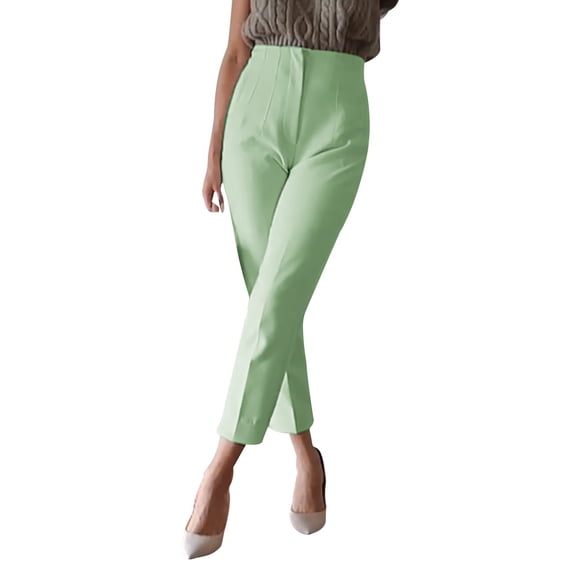 Women's Elastic High Waist Cropped Work Pants with Pockets,Professional Office Trousers with Hidden Zipper,Comfortable Suit Pants for Casual Wear,Business Attire and Multiple Occasions Mint Green