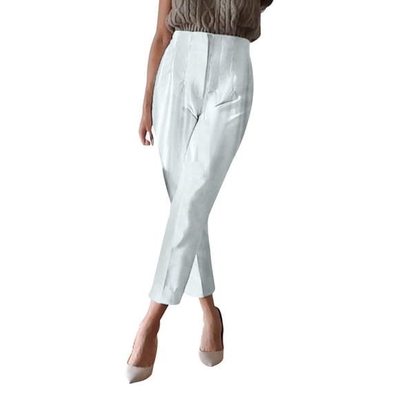 Women's Elastic High Waist Cropped Work Pants with Pockets, Professional Office Trousers with Hidden Zipper, Comfortable Suit Pants for Casual Wear, Business Attire, and Multiple Occasions Silver S