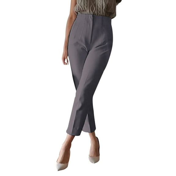 Women's Elastic High Waist Cropped Work Pants with Pockets, Professional Office Trousers with Hidden Zipper, Comfortable Suit Pants for Casual Wear, Business Attire, and Multiple Occasions I S